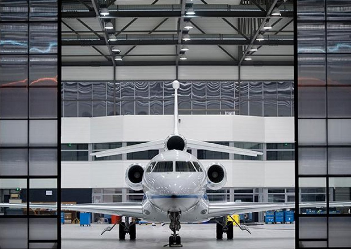 front image of a private charter jet